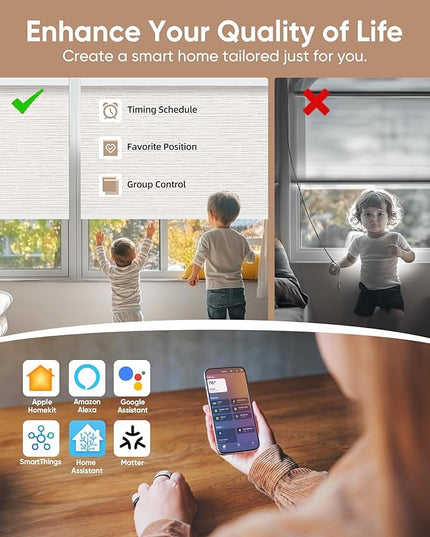 Kincmo Motorized Blinds with Remote,100% Blackout Motorized Roller Shades Work with Apple Homekit,Alexa,Google, Custom Electric Blinds with App,Voice Control (Aqua Waves Beige)