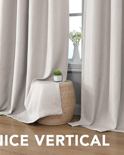 H.VERSAILTEX Linen Blackout Curtain 54 Inches Long for Bedroom/Living Room Thermal Insulated Grommet Linen Look Curtain Drapes Primitive Textured Burlap Effect Window Drapes 1 Panel - Heather Ivory