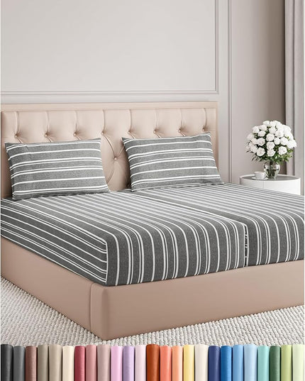 Split King Size 5 Piece Sheet Set - Comfy Breathable & Cooling Bed Sheets Set - Hotel Luxury Bedding for Women, Men, Kids, Teens, Boys & Girls - Deep Pockets & Wrinkle Free - Oeko-Tex - Grey Stripes 3