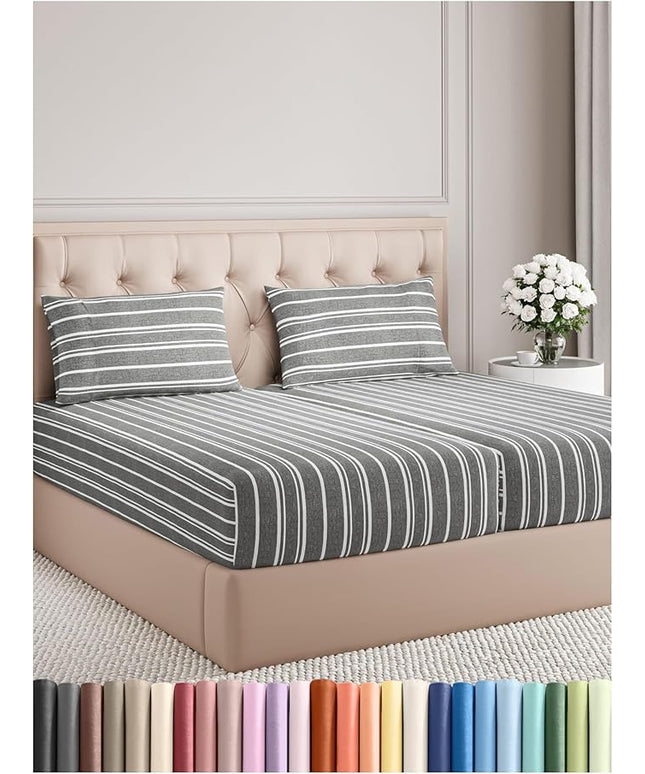 Split King Size 5 Piece Sheet Set - Comfy Breathable & Cooling Bed Sheets Set - Hotel Luxury Bedding for Women, Men, Kids, Teens, Boys & Girls - Deep Pockets & Wrinkle Free - Oeko-Tex - Grey Stripes 3