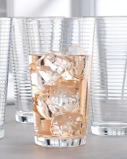 Drinking Glasses - Set of 8 Glass Cups, 4 Highball Glasses (17oz) 4 Rocks Glasses (13oz) Ribbed Glasses for Mixed Drinks, Water, Juice, beer, Wine, Excellent Gift!