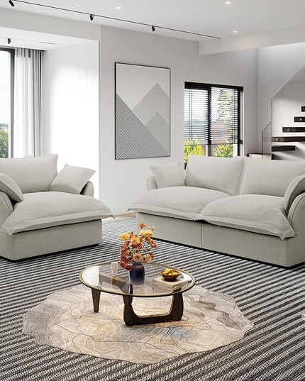 Cloud Modular Sectional Sofa Couch, Loveseat with Armchair Convertible Sectional Couch, Down Feather Fill Sofa, Completely Removable Cover, Corner Sofa for Living Room, Office,Light Grey