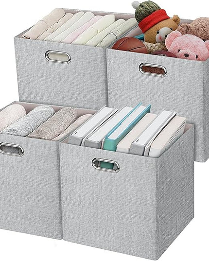 11 Inch Cube Storage Bins for Organization, Fabric Storage Cubes Closet Storage Bins for Cube Organizer, Thick and Heavy Duty Storage Baskets for Shelves, 4pcs, Sliver Grey