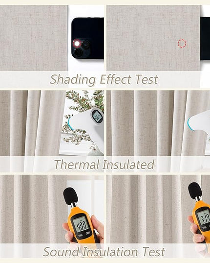 Guken Linen Blackout Curtains 96 Inch Length 2 Panels Set for Living Room Bedroom Back Tab Thermal Insulated 100% Black Out Linen Drapes Room Darkening Window Curtains 96 Inches Long,Sand Beige