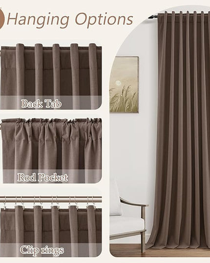 Guken 100% Blackout Curtains 84 Inch Length 2 Panels Set for Living Room Bedroom Back Tab Thermal Insulated Black Out Linen Drapes Room Darkening Mocha Mousse,52x84