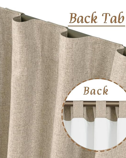LAMIT 100% Blackout Natural Linen Curtains, 80 Inches Linen Textured Thermal Bedroom Curtains Back Tab and Rod Pocket Neutral Panels with White Liner for Farmhouse, 2 Panels, 52 x 80 Inch, Taupe