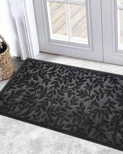 Bulijojo Sturdy Front Entrance Doormats,Durable Heavy Duty Welcome Mat,Thick Absorbent Natural Rubber Non Slip Mat,Easy Clean Entryway Mat Leaves Black 23"x35"
