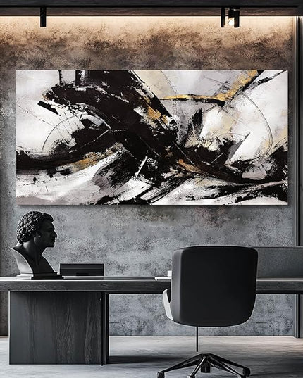 Abstract Wall Art for Living Room Canvas Wall Decor Large Artwork Black And Gold Wall Decorations Black Pictures for Wall 29"x58"