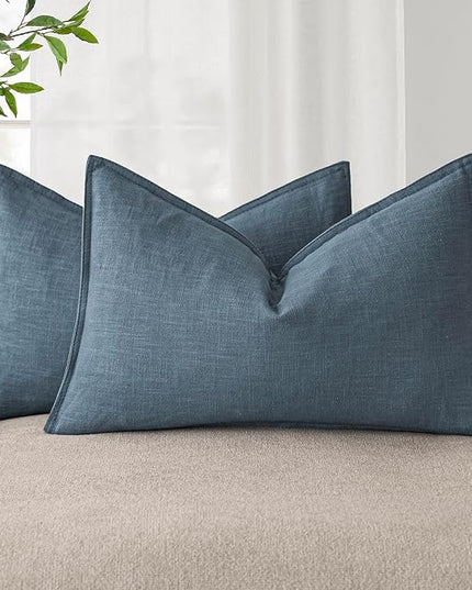 Foindtower Pack of 2, Decorative Linen Soild Throw Pillow Covers Soft Accent Lumbar Cushion Case Farmhouse Pillowcase for Chair Couch Sofa Bedroom Living Room Home Decor 12 x 20 Inch Misty Blue