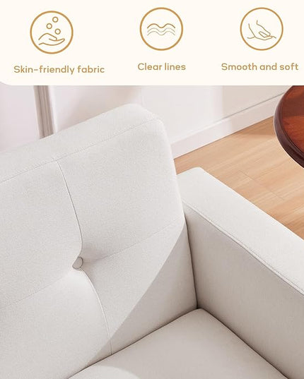 HUIMO Sofa Couch, Mid Century Modern Sofa with Solid Wood Frame, Button Tufted Couch for Bedroom, Living Room, Office, Apartment (White, 60 inch)