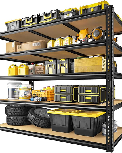 48" W Garage Shelving Heavy Duty 3200LBS Garage Storage Shelving, 5 Tier Adjustable Metal Shelving Unit Utility Rack Shelf for Warehouse, Pantry, Closet, Kitchen 72" H x 48" W x 24" D, Black,2PCS