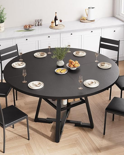 51'' Round Dining Table for 6,Kitchen Dining Room Circle Dinner Pedestal Table,Space Saving Wood Kitchen & Dining Room Furniture (Black, 51In)
