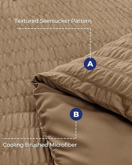 HYMOKEGE Brown Twin Comforter Set Seersucker 5 Pieces, All Season Luxury Bed in a Bag for Bedroom, Bedding Set with Comforter, Sheets, Pillowcase & Sham