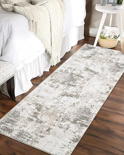 2x6 Modern Abstract Runner Rug Non Slip Soft Stain Resistant Low Pile Machine Washable Non Shed Rug for Hallway Kitchen Bathroom, Taupe/Beige