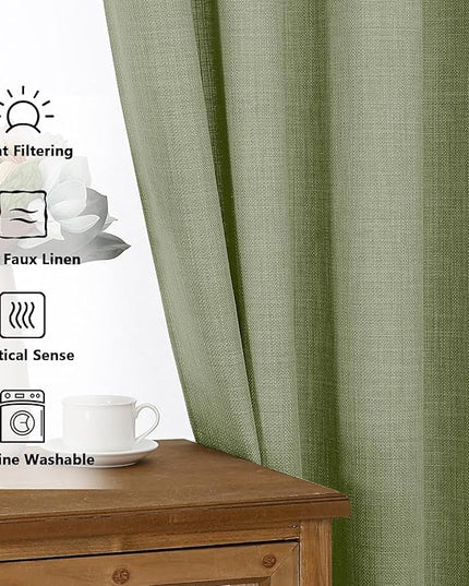 Chyhomenyc Sage Green Curtains 84 Inches Long 2 Panels Set, Light Filtering Faux Linen Textured Soft Airy Window Curtains for Living Room Bedroom, Thick Modern Privacy Grommet Drapes, 50Wx84L, 2PCS