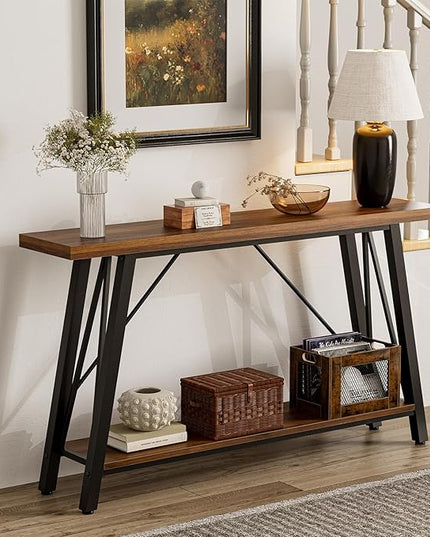 GAZHOME Console Table with Storage Shelf - Industrial Style Sofa Table Behind Couch for Living Room & Entryway, Rustic Brown,53.1 Inch