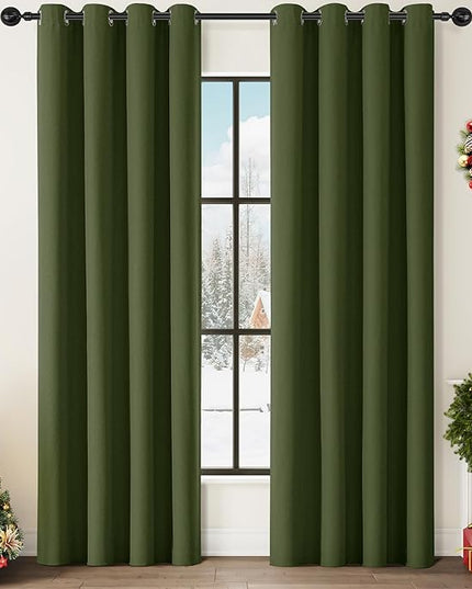 ChrisDowa 100% Blackout Olive Green Solid Curtains 84 Inches Long 2 Panels for Bedroom Living Room,Farmhouse Room Darkening Thermal Insulated Soundproof Grommet Top Window Treatment Drapes,52x84