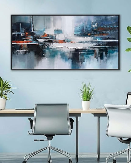 Abstract Wall Art for Living Room - Modern Blue Wall Decor, Large Canvas Artwork, Framed Wall Art Bedroom Pictures, Navy Decor for Above Bed, Contemporary Home Decor 20×40IN