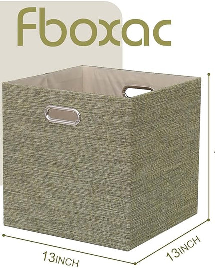 13×13 Inch Fabric Storage Cube Bins, Foldable Cube Organizer Boxes with Handles, Collapsible 4-Pack Storage Baskets for Closet, Shelf, Bookcase & Bedroom – Secret Meadow Green