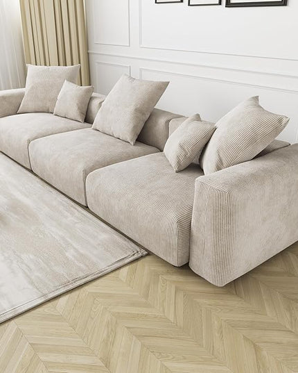 JACH Corduroy Modular Sectional Couch, Oversized Sectional Sofa, Cushion Covers Removable, Modern Deep 3-Seat Couches for Living Room, Office (Beige)