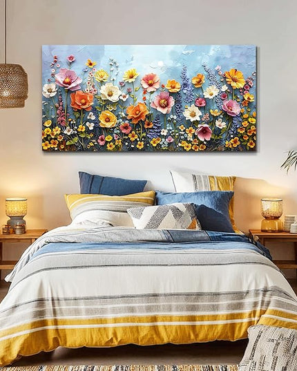 XIGUANGART Canvas Wall Art for Living Room Colorful Abstract Canvas Art Prints Pictures Wildflower Painting Flowers Large Wall Decor for Bedroom Office Artwork Nature Farmhouse Modern Home Decoration