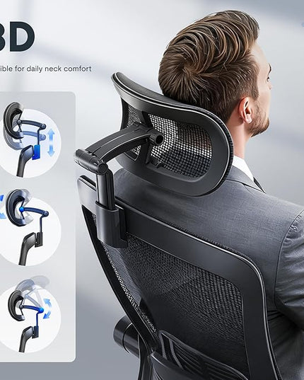 FLEXISPOT OC3 Pro Ergonomic Office Chair High Back Computer Chair with Flip-up Armrest/8-Level Lumbar Support, Breathable Mesh Seat Cushion Backrest, Chairs for Home Office Gaming Working, Black