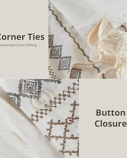 INK+IVY Imani 100% Cotton Duvet Mid Century Modern Design, All Season Comforter Cover Bedding Set, Matching Shams, Full/Queen, Ivory Chenille Tufted Accent 3 Piece