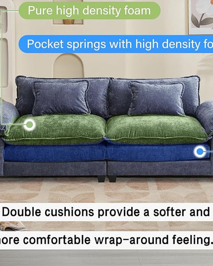 86" Modular Sectional Sofa, Comfy Cloud Couch Sectional Sofa, Chenille Sofa Sleeper Deep Seat Sofa with Throw Pillows for Living Room (Blue, 86"- Loveseat)