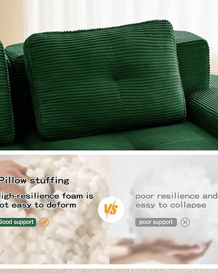 Hommoo 153" Oversized Sectional Sofa, Modular U Shaped Couch with Ottoman, Comfy Corduroy Couches with Deep Seat, 6 Seat Convertible Boneless Sofa for Living Room No Assembly Required Green