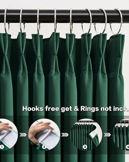 KEQIAOSUOCAI 92 Inch Dark Green Pinch Pleated Blackout Curtains for Living Room - Summer Decor Thermal Insulated Christmas Green Track Curtain with Hooks，40 x 92 Inches Long-2 Panels Set
