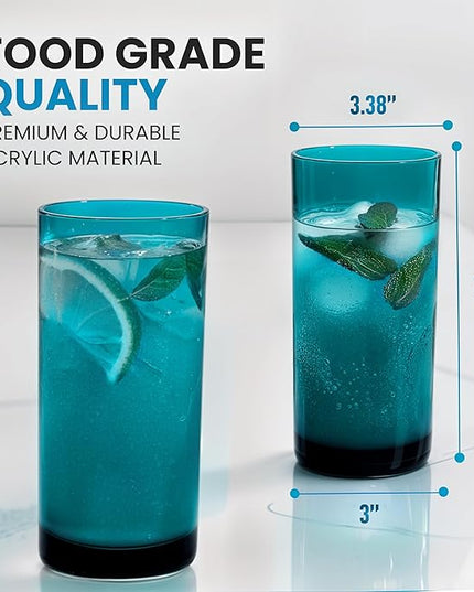 Zulay Kitchen Acrylic Glasses Drinkware - 6 Piece Unbreakable Plastic Tumblers - BPA-Free, Reusable Plastic Drinking Glasses for Home & Outdoors - Lead-Free & Dishwasher Safe - Turquoise - (24oz)