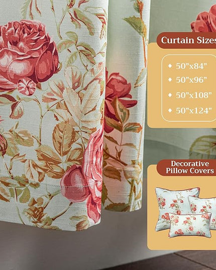 Maison d' Hermine Curtains for Living Room 100% Cotton 96 inch Length Two Panels Light Filtering Curtains for Bedroom Windows with Rod and Loop Pockets Drapes (Villette Aqua, 50" W x 96" L)