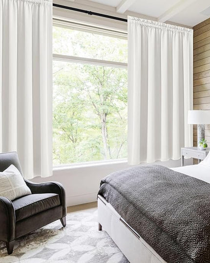 DWCN Short Ivory Blackout Curtains for Small Window, Thermal Insulated Energy Saving Room Darkening Curtains for Kitchen/Bedroom (W60 x L36 inch, Set of 2 Panels, Top of Rod Pocket)