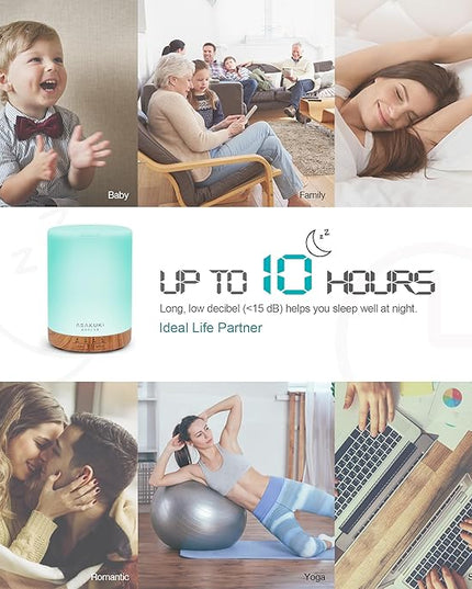 ASAKUKI 300ML Essential Oil Diffuser, Quiet 5-in-1 Premium Humidifier, Home Fragrance Aroma Diffuser with 7 LED Color Changing Light and Auto-Off Switch -Light Brown