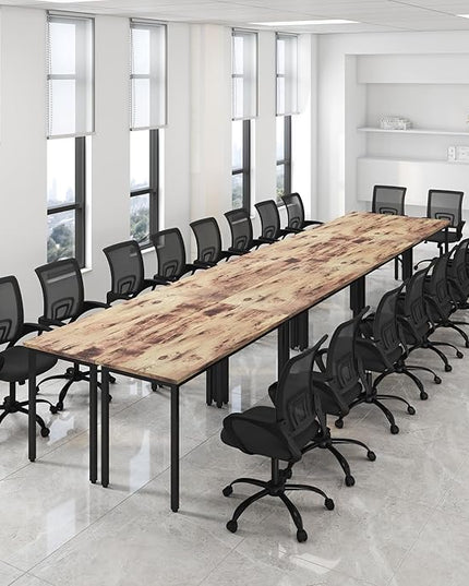Bonzy Home Conference Table Chairs Set 18FT, 220"x47.2"x29.5" 8pcs Tables & 18pcs Chairs Set for Conference Room Meeting Room Office, Brown