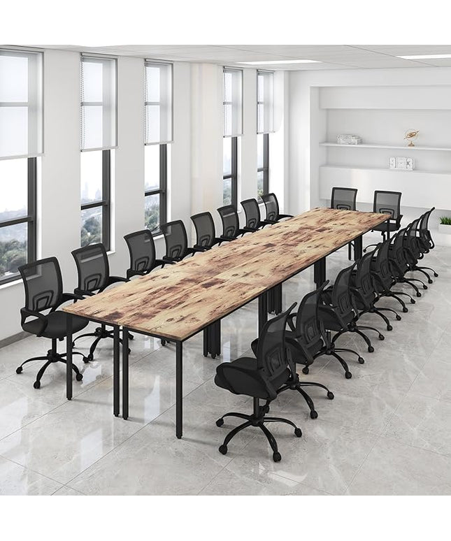 Bonzy Home Conference Table Chairs Set 18FT, 220"x47.2"x29.5" 8pcs Tables & 18pcs Chairs Set for Conference Room Meeting Room Office, Brown
