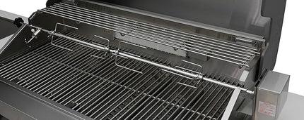 Mont Alpi MAi805-BSS90XL 6-Burner 94"x88" L-shaped Premium Black Stainless Steel Outdoor Kitchen Island BBQ Gas Grill with Infrared Side & Rear Burners + Granite Countertops + Full Cover + Rotisserie