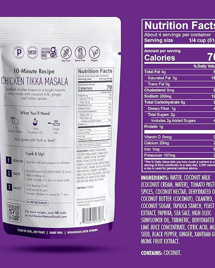 Kevin's Natural Foods Tikka Masala Sauce - Keto and Paleo Simmer Stir-Fry Sauce, Gluten Free, No Preservatives, Non-GMO - 3 Pack (Tikka Masala)