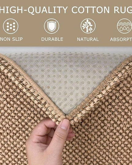 KOZYFLY Extra Long Runners for Hallways 2.6x16 ft Washable Kitchen Runner Non Slip Rubber Backed Hallway Rug Cotton Entryway Runner Rug Floor Carpet for Indoor Hall, Kitchen, Stair, Tan/Orange/Brown
