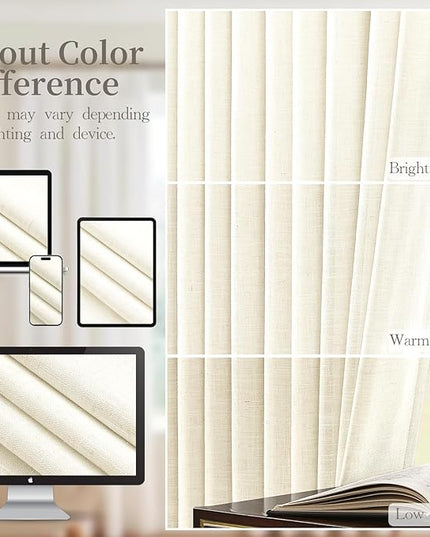 YZ HOME Pinch Pleated 100% Blackout Curtains 90 Inches Long Linen Room Darkening Curtains for Living Dining Room Bedroom Thermal Insulated Pinch Pleat Double Layer Drapes with Hooks, Cream Beige