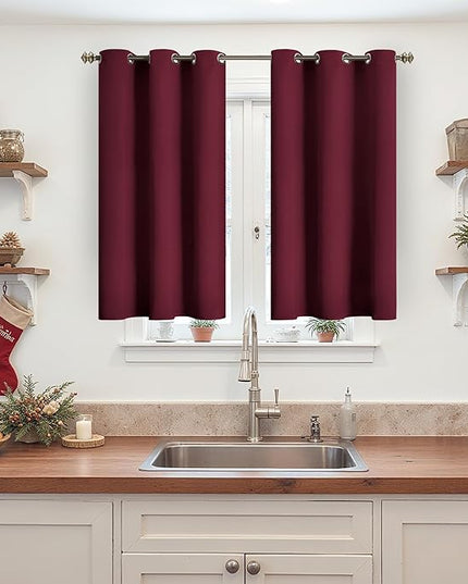 YoungsTex Short Blackout Curtains 40 Inch Length for Kitchen Window - Burgundy Thermal Insulated Drapes with Grommet Room Darkening Christmas Decor for Bedroom Bathroom, 2 Panels, 42 x 40 Inch
