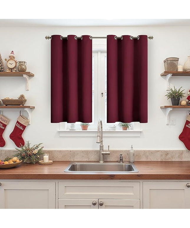 YoungsTex Short Blackout Curtains 40 Inch Length for Kitchen Window - Burgundy Thermal Insulated Drapes with Grommet Room Darkening Christmas Decor for Bedroom Bathroom, 2 Panels, 42 x 40 Inch
