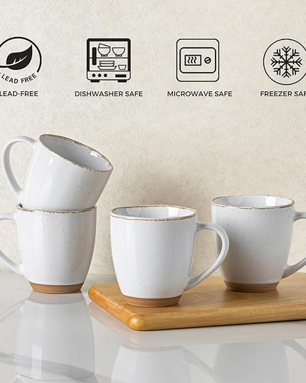 AmorArc 12oz Ceramic Coffee Mugs set of 4, Stylish Coffee Mugs with Rustic Terracotta Underside for Latte/Cappuccino/Milk/Cocoa, Dishwasher&Microwave Safe, White