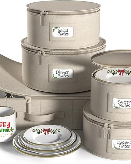 Sorbus China Storage Containers Hard Shell - Glass & Dish Storage Containers for Transport, Moving, Party - 5 Pc. Stackable Plate Storage Set for Dinnerware, Mugs, Cups - Felt Plate Protector included