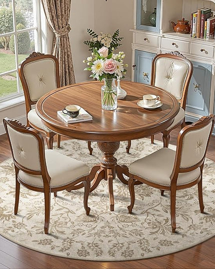 jinchan Torino Classic Floral Round Rug 6ft, Vintage-Inspired Neutral Design 6’Circle Rug, Machine Washable Ultra-Thin Low-Pile Non-Slip Indoor Carpet for Bedroom Living Room Entryway, Taupe