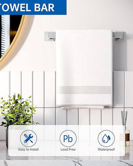 10-Piece Bathroom Hardware Accessories Set, 23.6 Inch SUS304 Stainless Steel Towel Bar Set, Wall Mounted Bathroom Towel Holders, Towel Hooks with Toilet Paper Holder