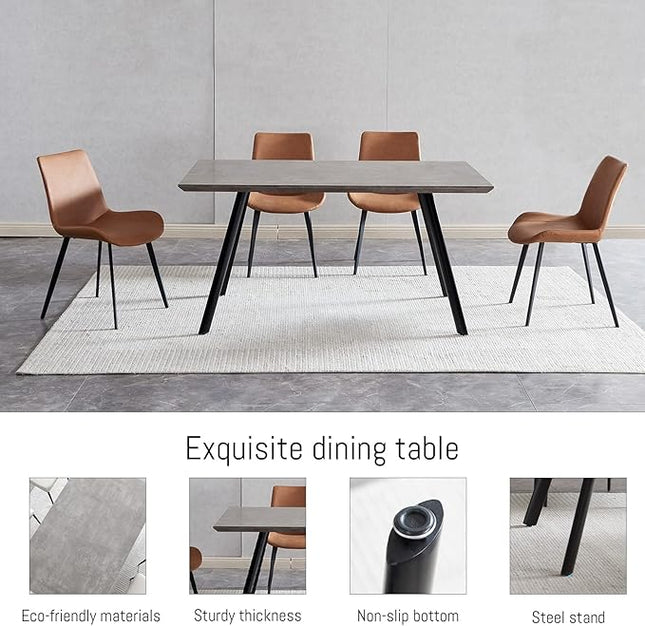 ZckyCine 46.5" Modern Dining Table Set for 4-6 People Kitchen Dining Room Table Set Extendable Wood Dining Table and 4 Upholstered Chairs, Home Kitchen Furniture