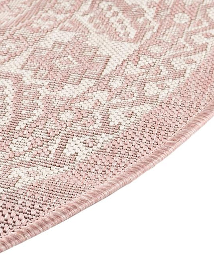 Rugs.com Outdoor Aztec Collection Rug – 13 Ft Round Pink Flatweave-Pile Rug Perfect for Kitchens, Dining Rooms