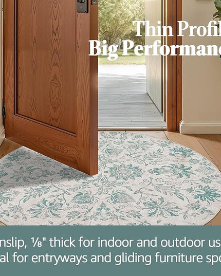 jinchan Torino Classic Floral Round Rug 6ft Vintage-Inspired Design 6’Circle Rug Machine Washable Ultra-Thin Low-Pile Non-Slip Indoor Carpet for Bedroom Dining Room Living Room Entryway