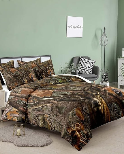 NINENINE Camo Comforter Set, Queen Size Bedding Set for Boys, Hunting Bed Set With 1 Comforter 2 Pillowcases